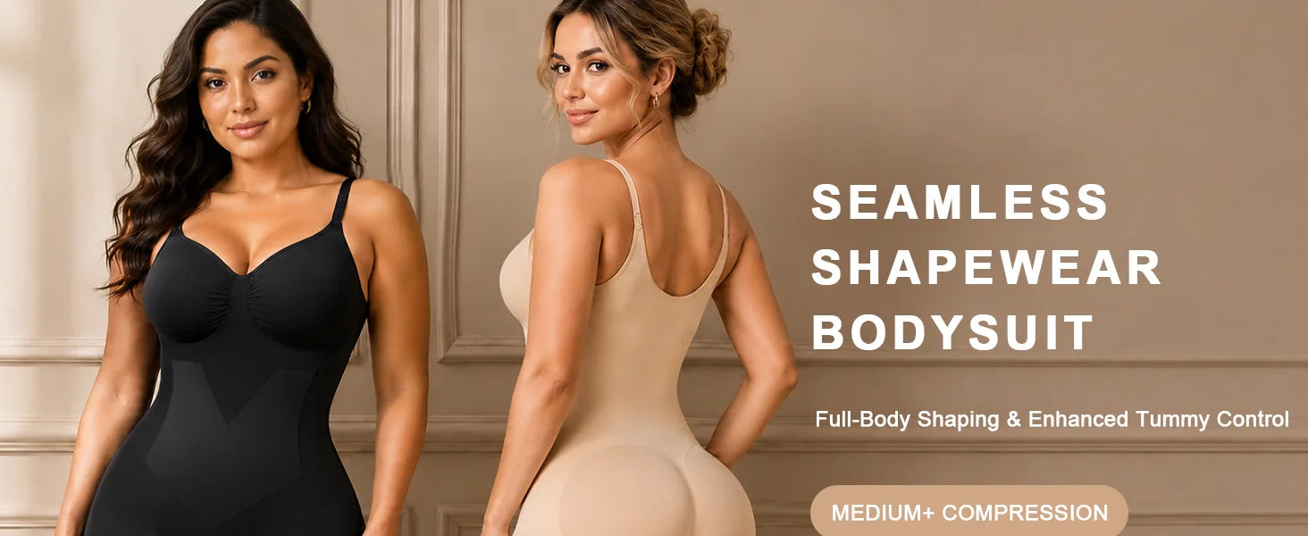 SHAPERX Contour X-Panel Wireless-Bust Mid-Thigh Bodysuit - Detail Image 1
