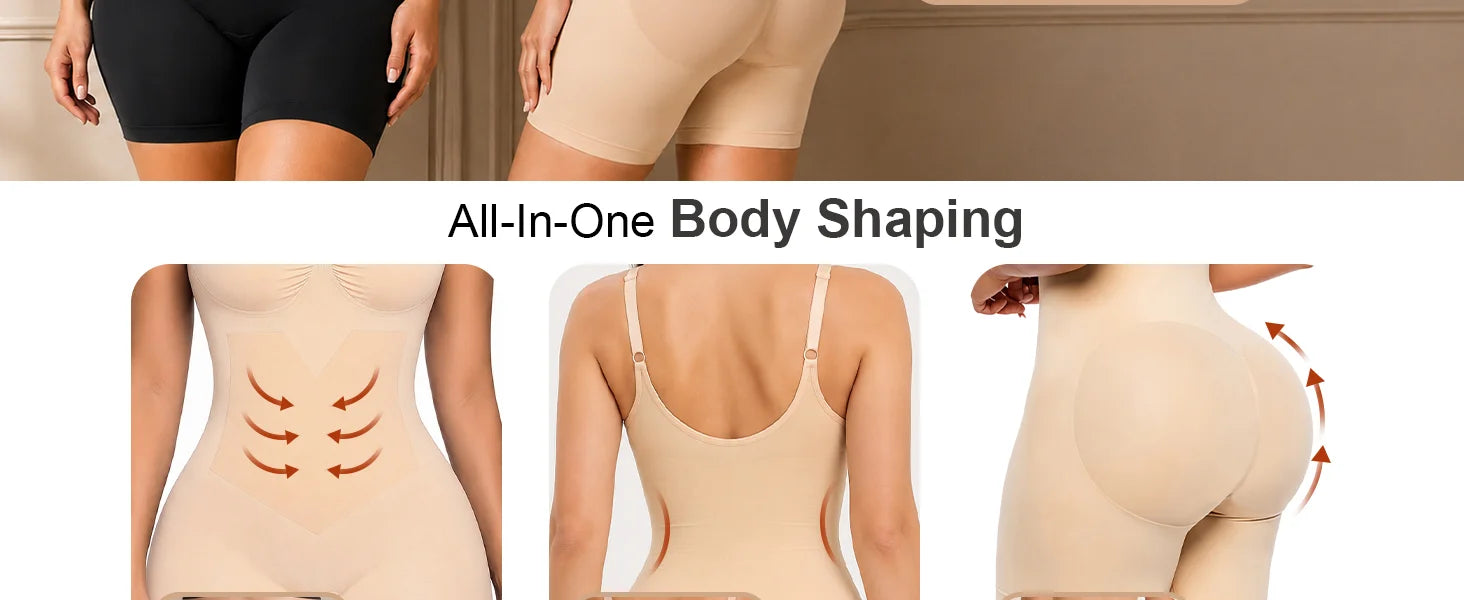 SHAPERX Contour X-Panel Wireless-Bust Mid-Thigh Bodysuit - Detail Image 2
