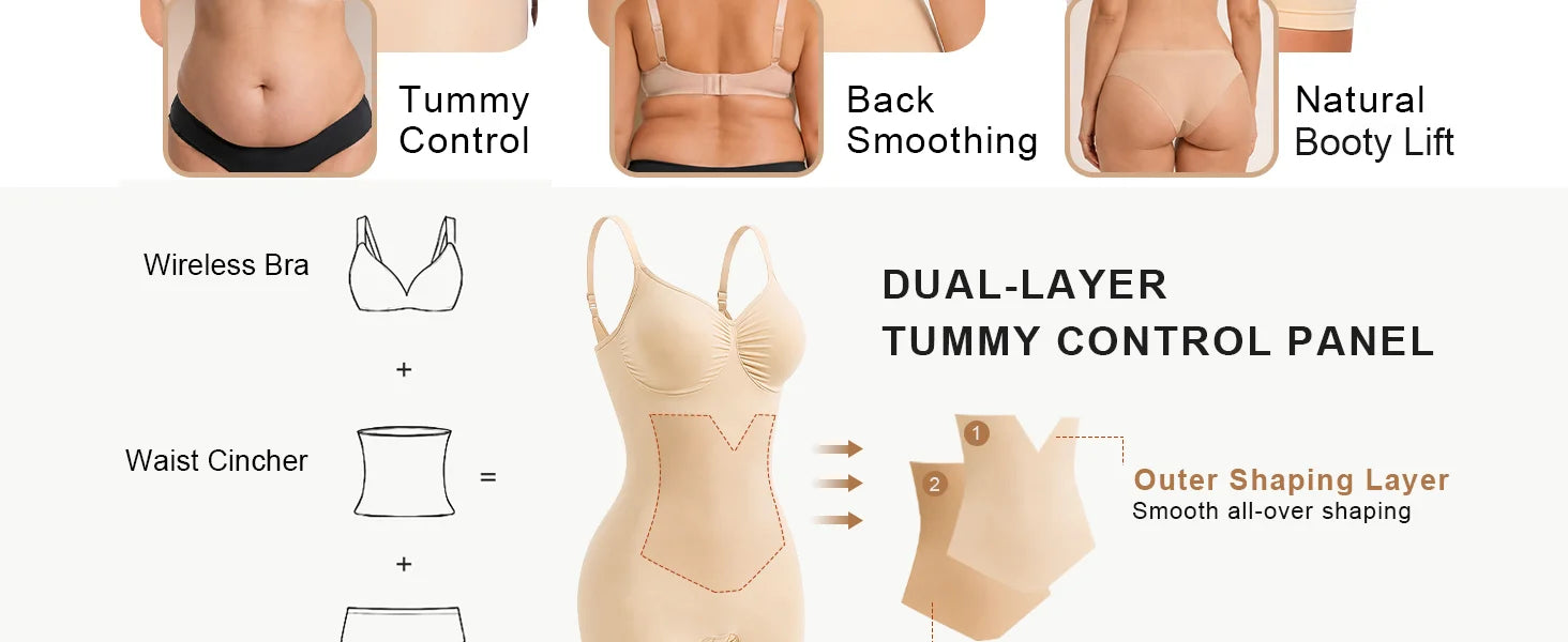 SHAPERX Contour X-Panel Wireless-Bust Mid-Thigh Bodysuit - Detail Image 3