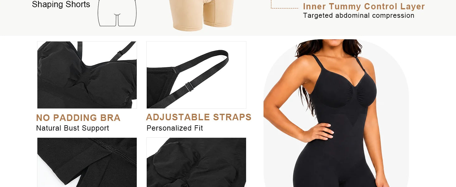 SHAPERX Contour X-Panel Wireless-Bust Mid-Thigh Bodysuit - Detail Image 4