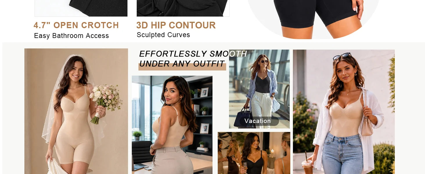 SHAPERX Contour X-Panel Wireless-Bust Mid-Thigh Bodysuit - Detail Image 5