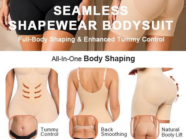 SHAPERX Contour X-Panel Wireless-Bust Mid-Thigh Bodysuit - Mobile Image 2