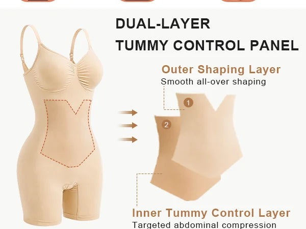 SHAPERX Contour X-Panel Wireless-Bust Mid-Thigh Bodysuit - Mobile Image 3