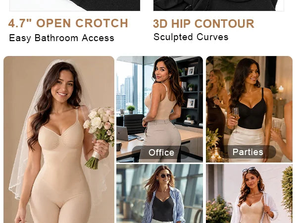 SHAPERX Contour X-Panel Wireless-Bust Mid-Thigh Bodysuit - Mobile Image 5