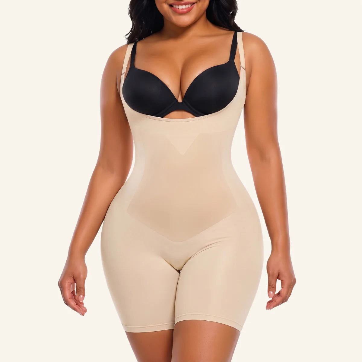 SHAPERX Seamless Bonded Open-Bust Mid-Thigh Faja