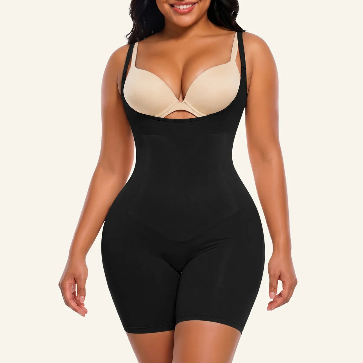 SHAPERX Seamless Bonded Open-Bust Mid-Thigh Faja