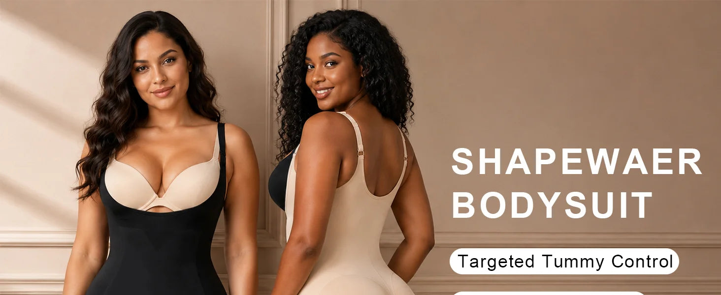 SHAPERX Contour X-Panel Open-Bust Mid-Thigh Bodysuit - Detail Image 1