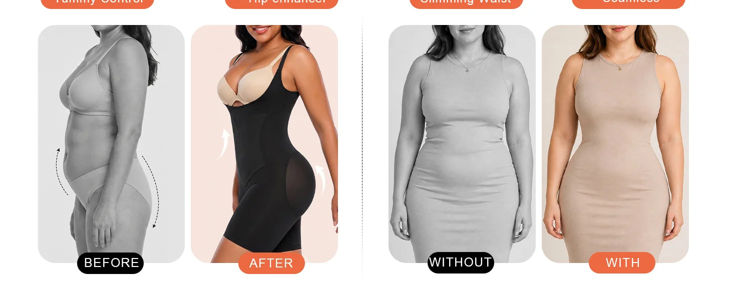 SHAPERX Contour X-Panel Open-Bust Mid-Thigh Bodysuit - Detail Image 5