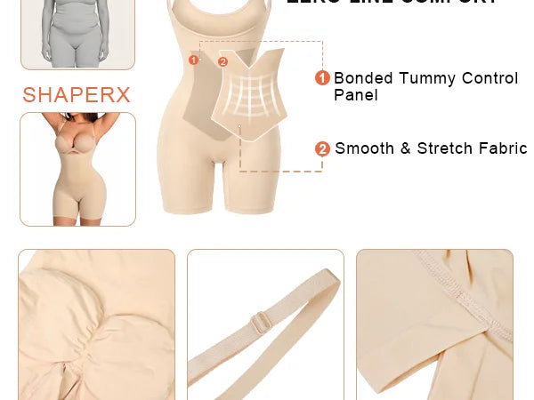 SHAPERX Contour X-Panel Open-Bust Mid-Thigh Bodysuit - Mobile Image 3