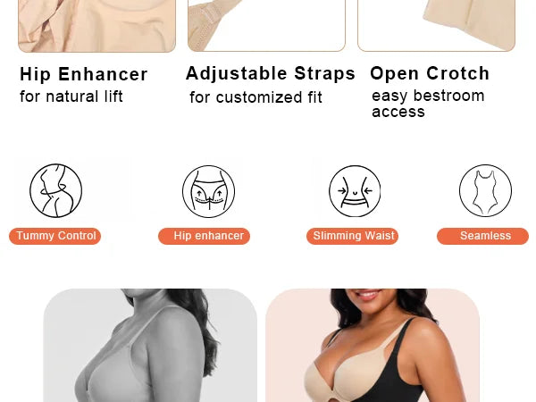 SHAPERX Contour X-Panel Open-Bust Mid-Thigh Bodysuit - Mobile Image 4