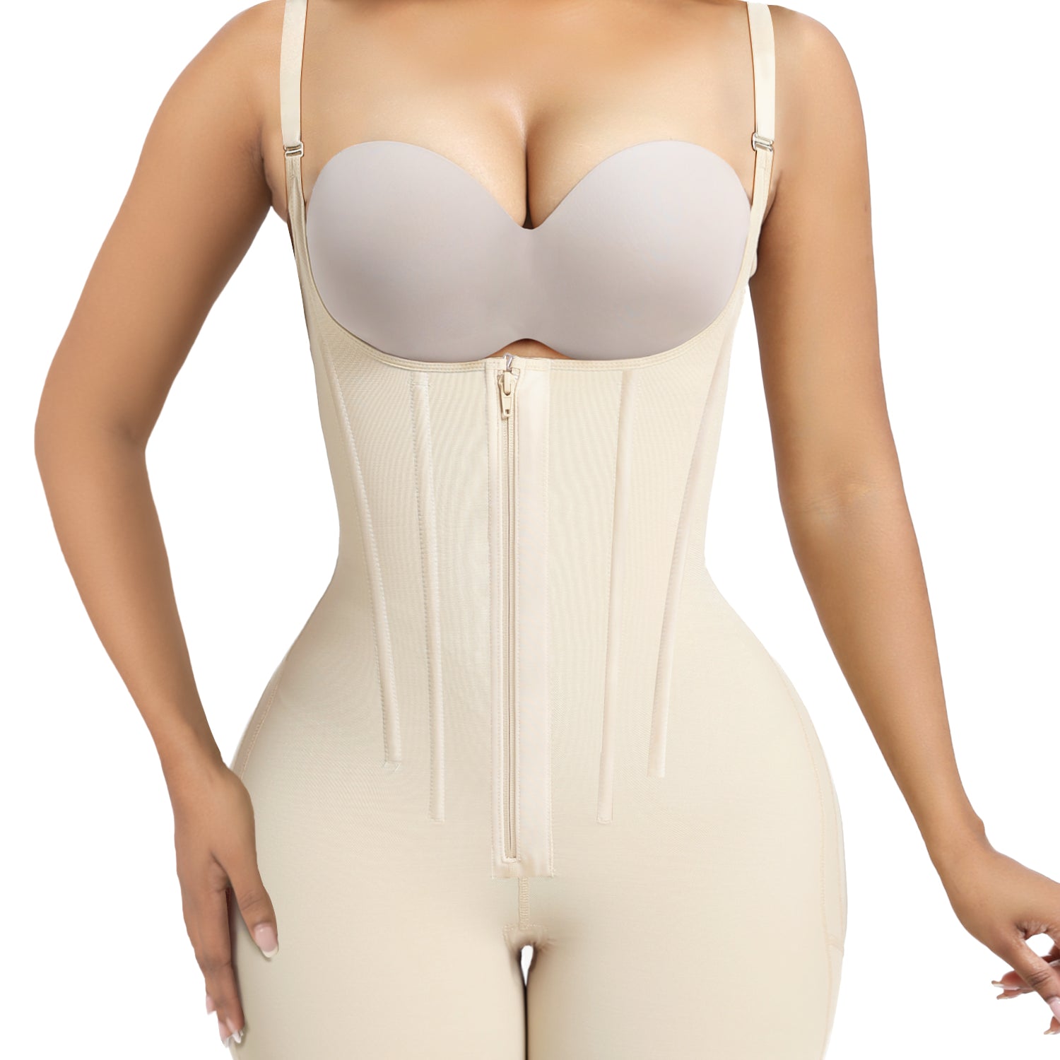 SHAPERX Open-Bust Faja Bodysuit with Adjustable Straps