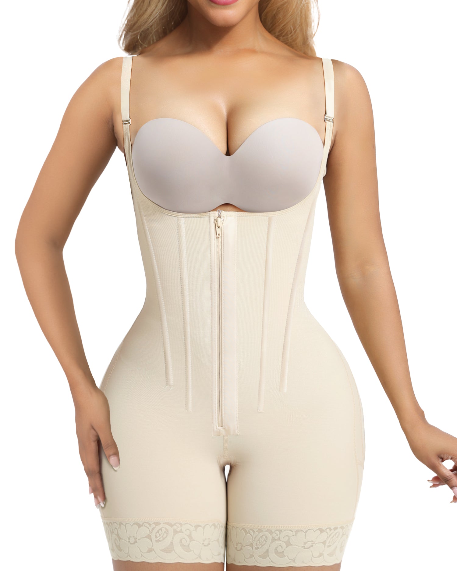 SHAPERX Open-Bust Faja Bodysuit with Adjustable Straps