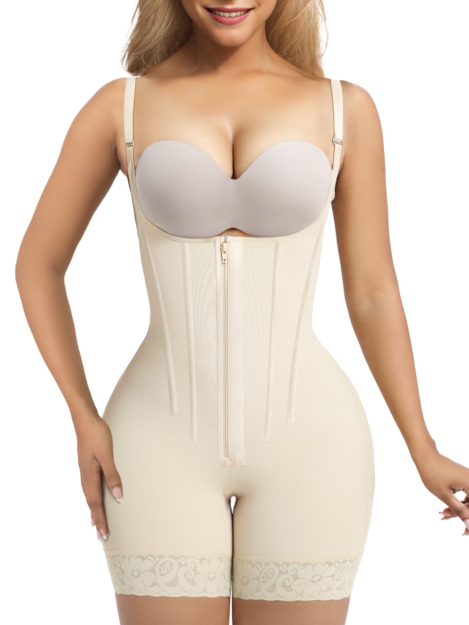 SHAPERX Open-Bust Faja Bodysuit with Adjustable Straps