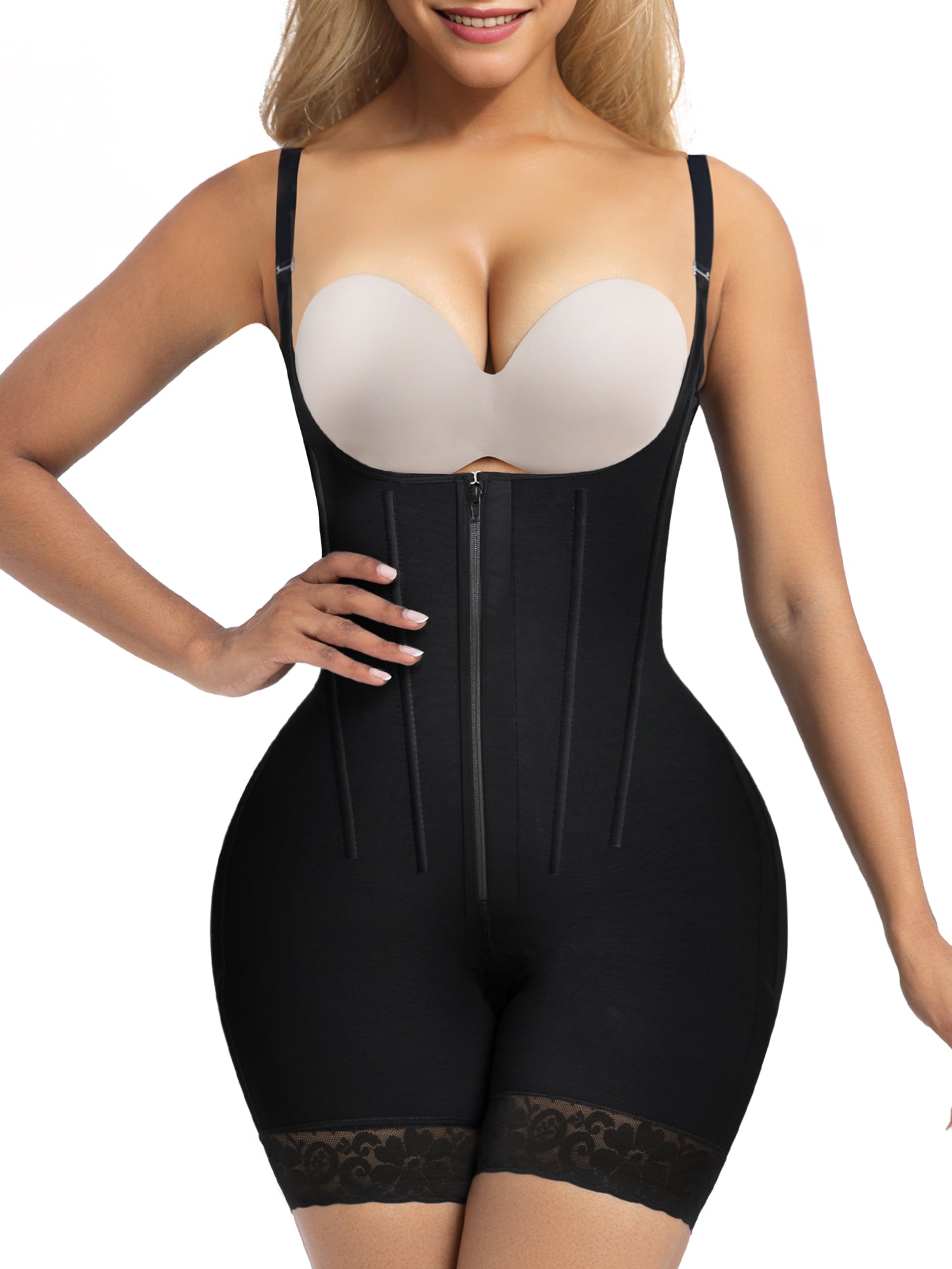SHAPERX Open-Bust Faja Bodysuit with Adjustable Straps