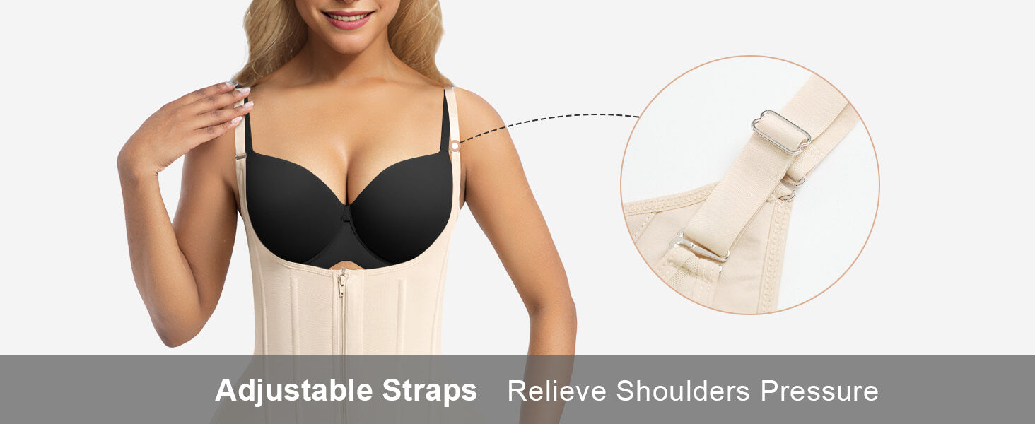 SHAPERX Open-Bust Faja Bodysuit with Adjustable Straps - Detail Image 2