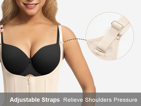 SHAPERX Open-Bust Faja Bodysuit with Adjustable Straps - Mobile Image 1