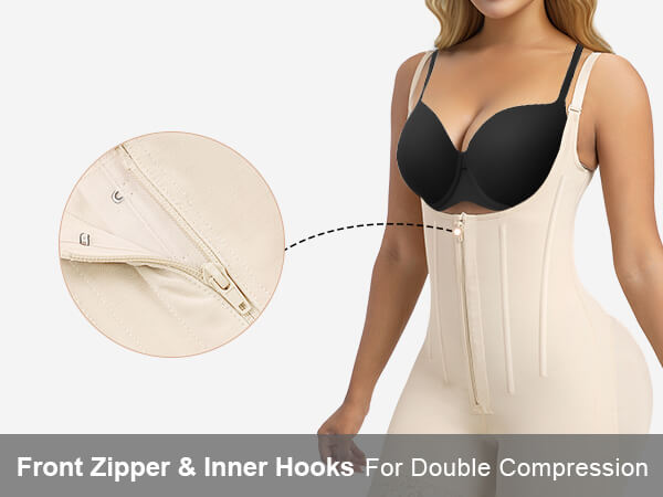 SHAPERX Open-Bust Faja Bodysuit with Adjustable Straps - Mobile Image 2