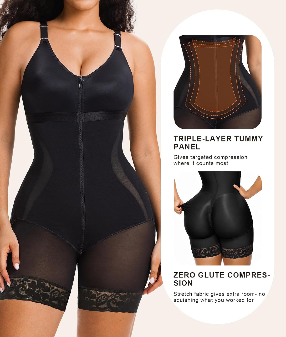 SHAPERX postpartum compression faja in Black feature details