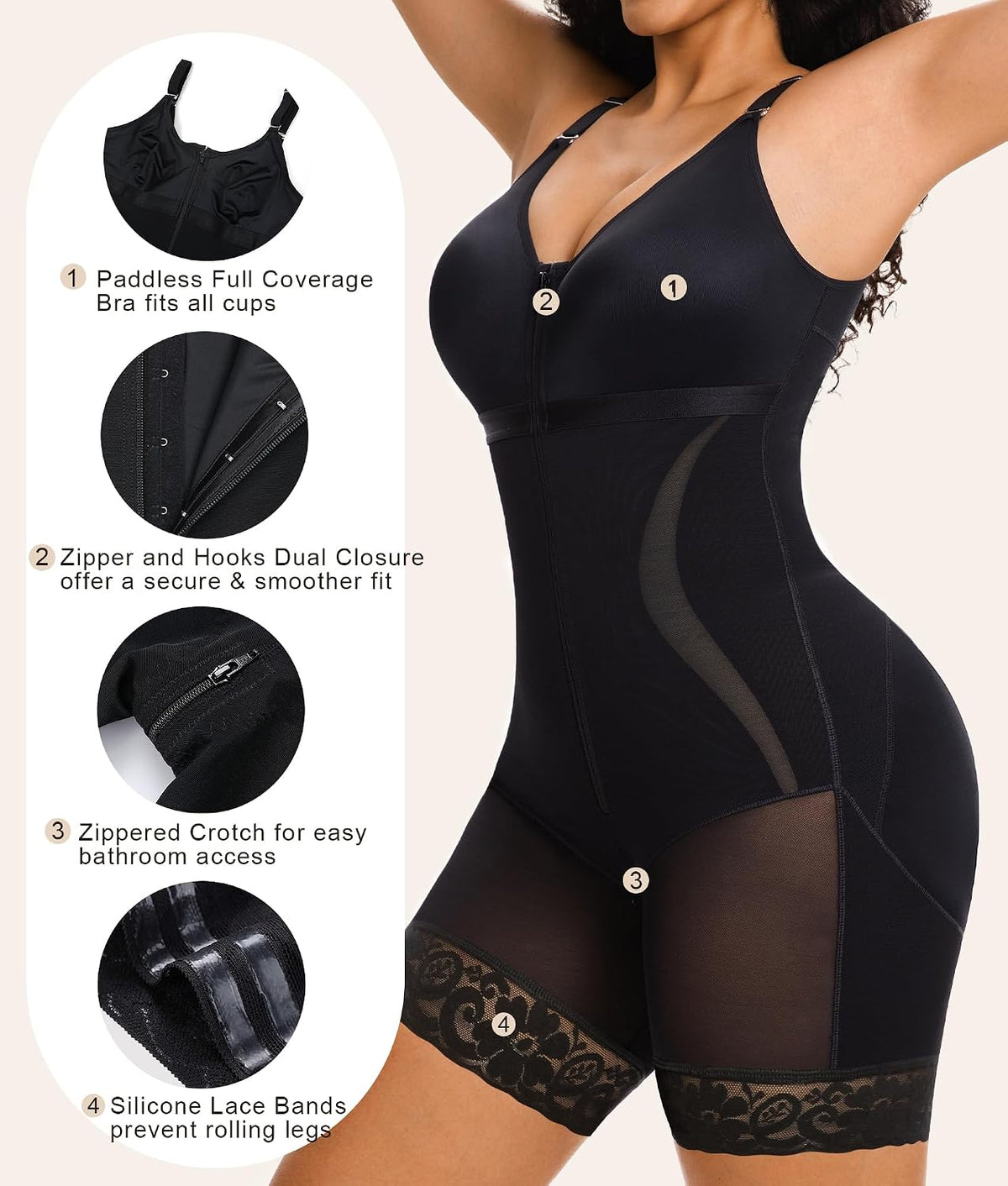 SHAPERX triple-layer core compression and zip front faja in Black