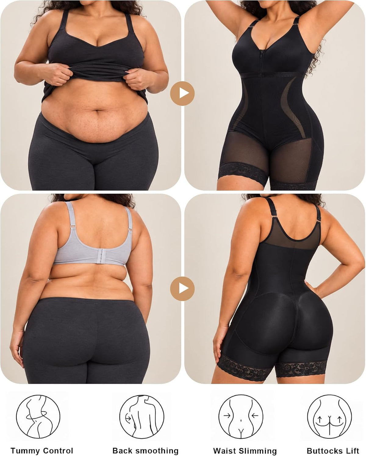 SHAPERX adjustable strap and zipper crotch faja features in Black