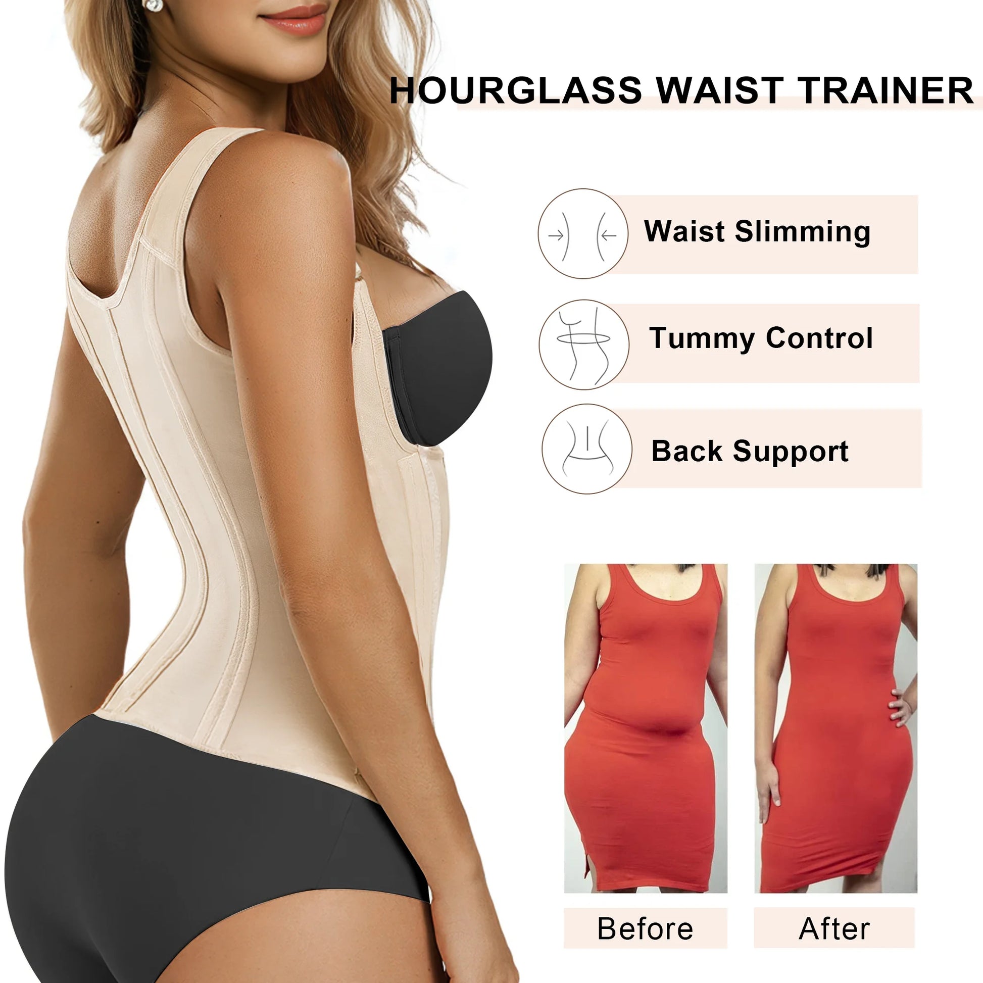 SHAPERX 15 Flexible Steel Bones Sport Waist Trainer with Shoulder Straps