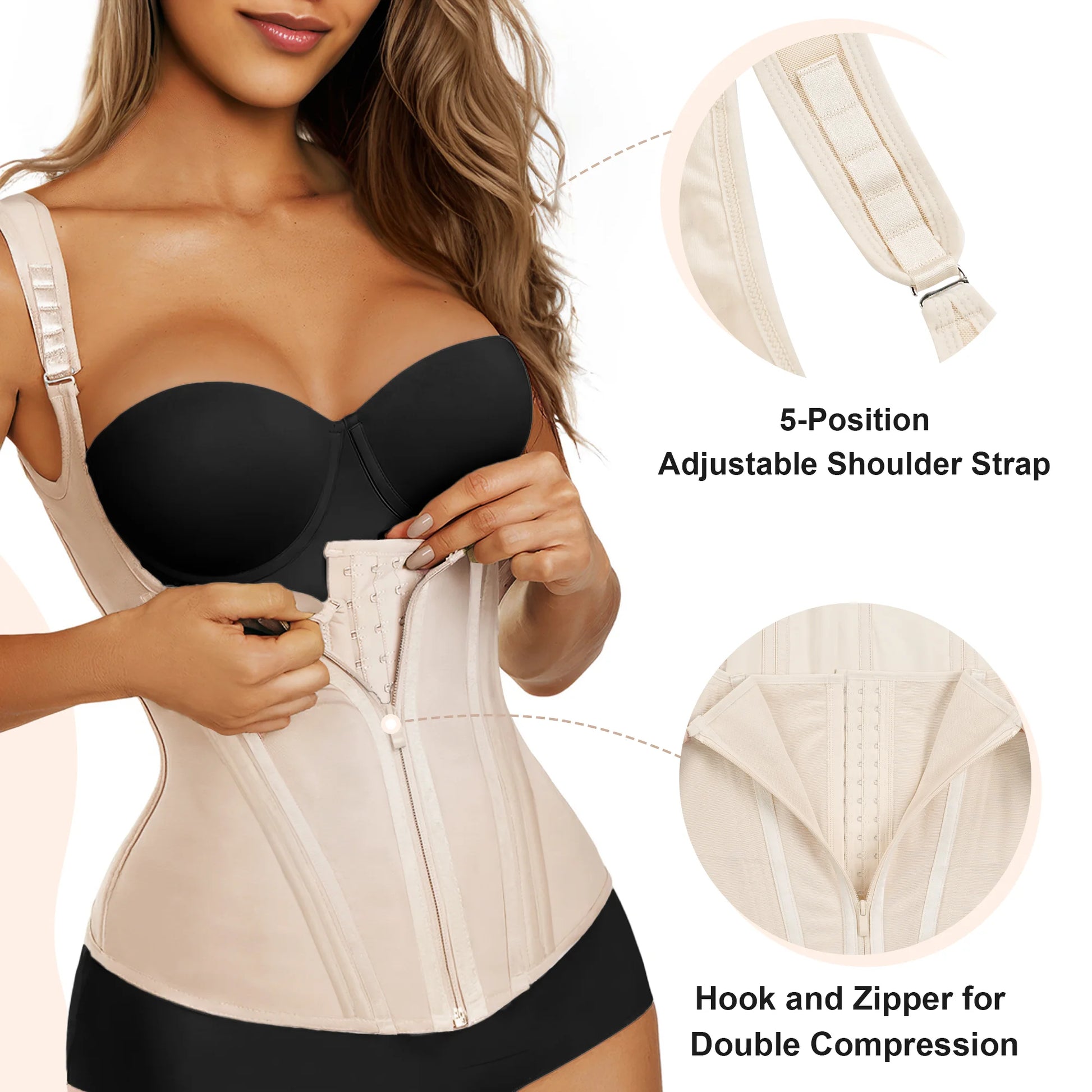 SHAPERX 15 Flexible Steel Bones Sport Waist Trainer with Shoulder Straps