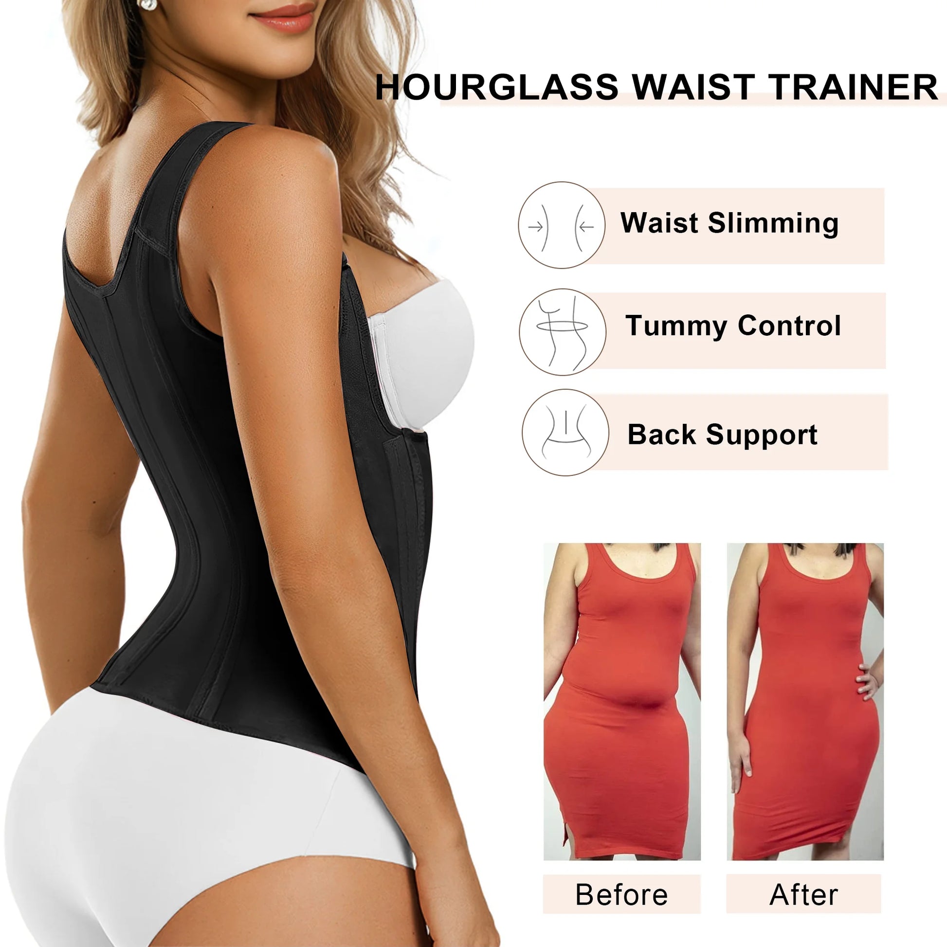 SHAPERX 15 Flexible Steel Bones Sport Waist Trainer with Shoulder Straps