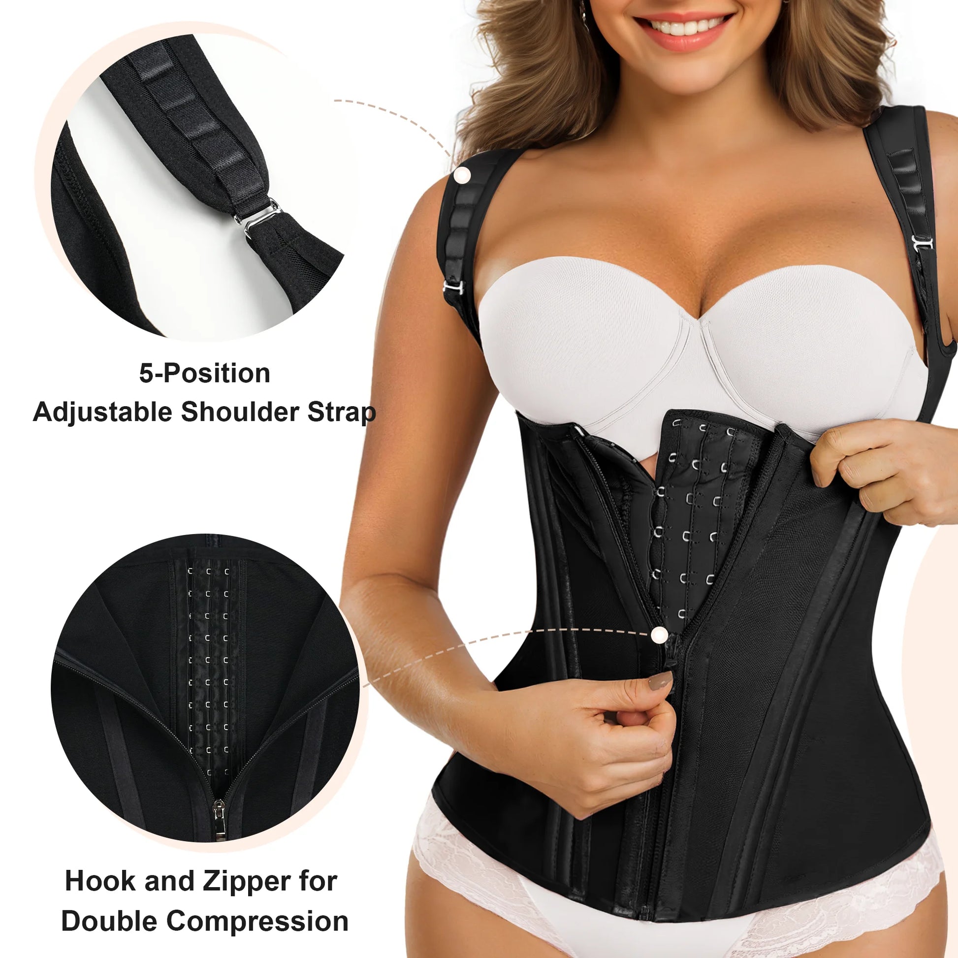 SHAPERX 15 Flexible Steel Bones Sport Waist Trainer with Shoulder Straps