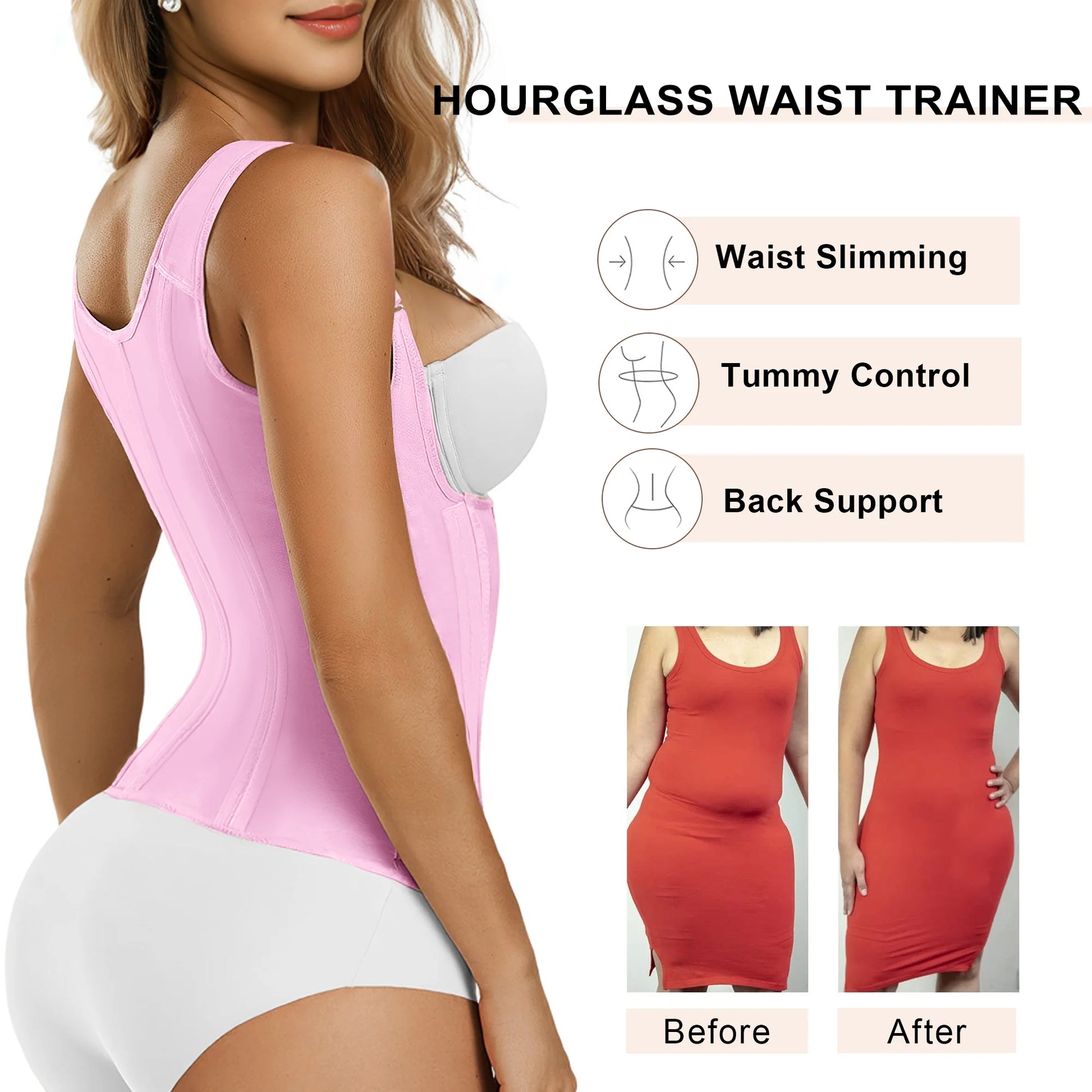 SHAPERX 15 Flexible Steel Bones Sport Waist Trainer with Shoulder Straps