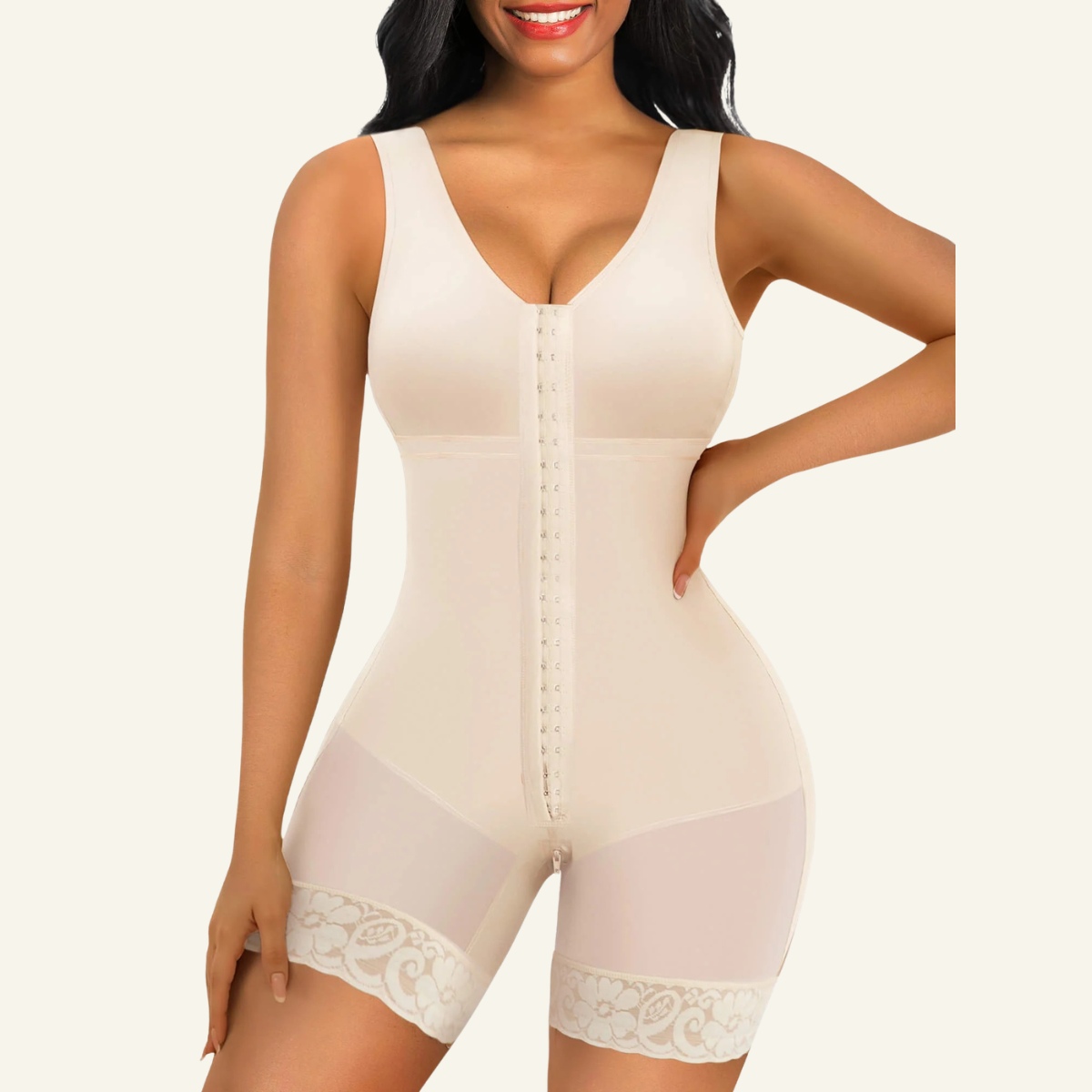 SHAPERX Full Body Hooked Faja Bodysuit with Zipper Crotch