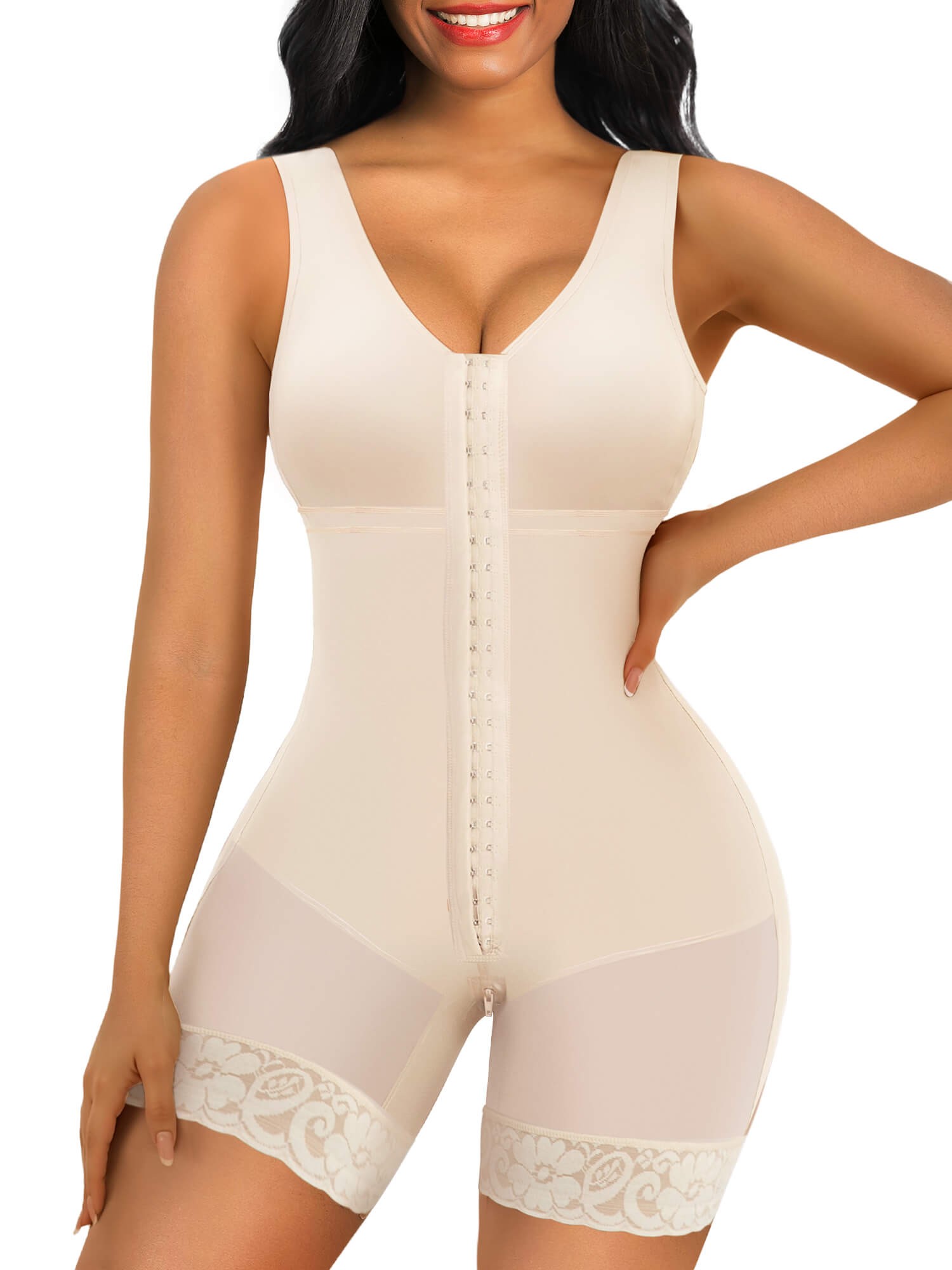 SHAPERX Full Body Hooked Faja Bodysuit with Zipper Crotch