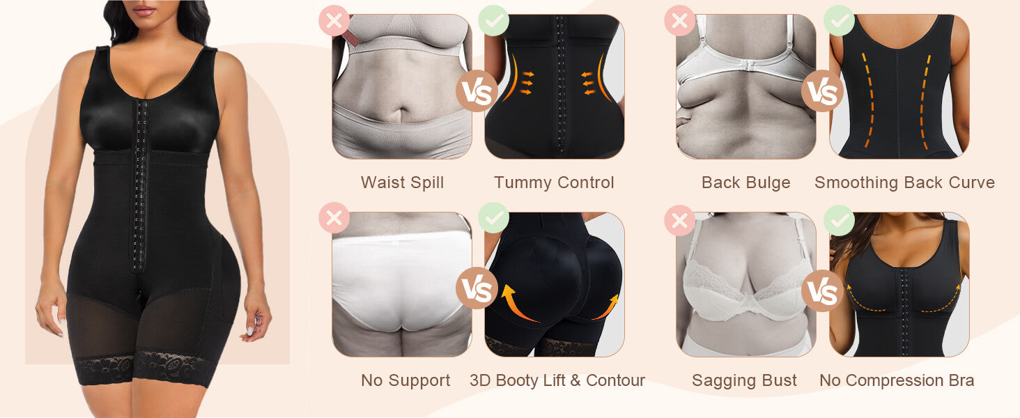 SHAPERX Full Body Hooked Faja Bodysuit with Zipper Crotch - Detail Image 9