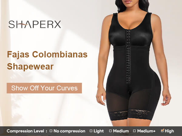 SHAPERX Full Body Hooked Faja Bodysuit with Zipper Crotch - Mobile Image 1