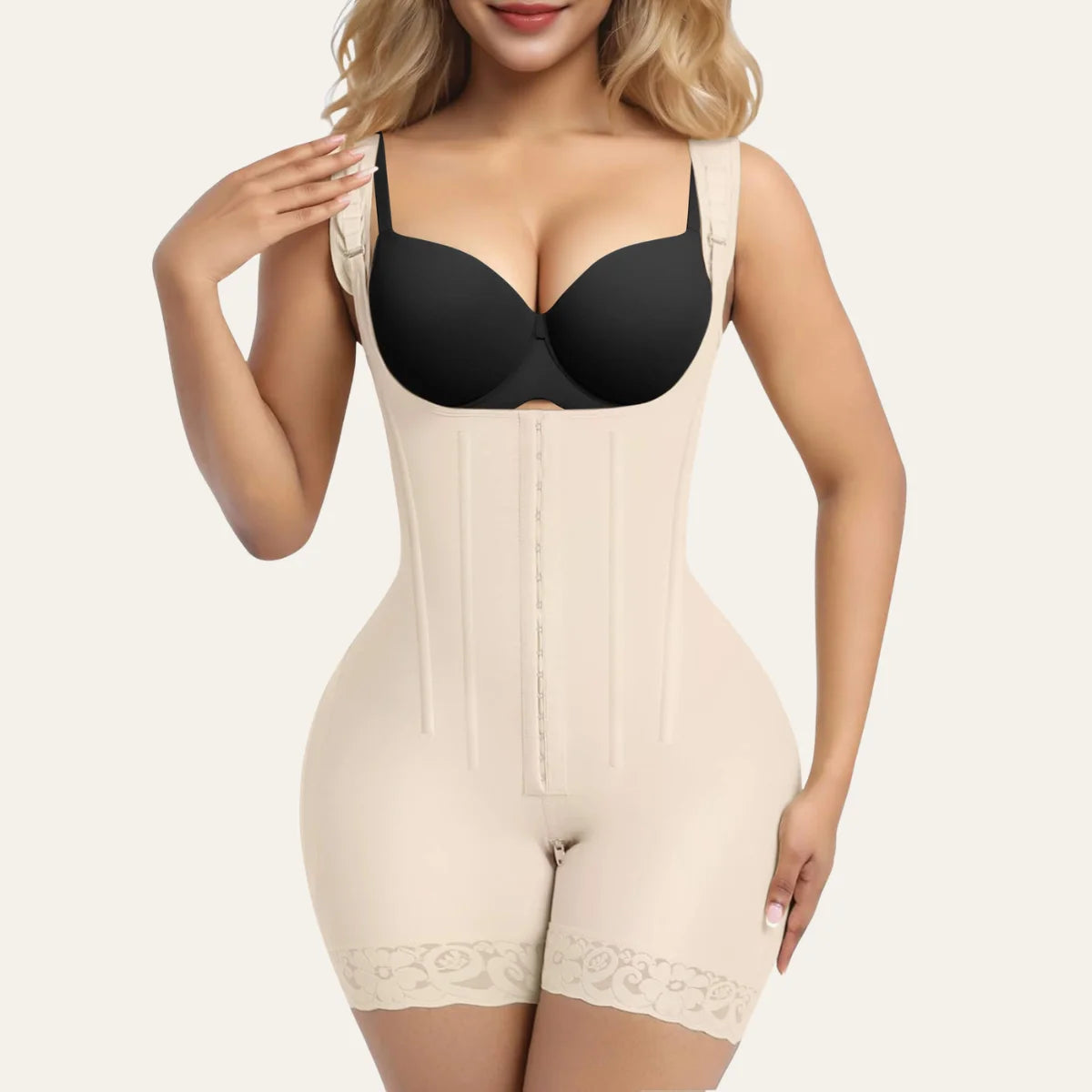 SHAPERX 6-Steel-Bones Hooked Faja Tummy Control Bodysuit with Butt Lift