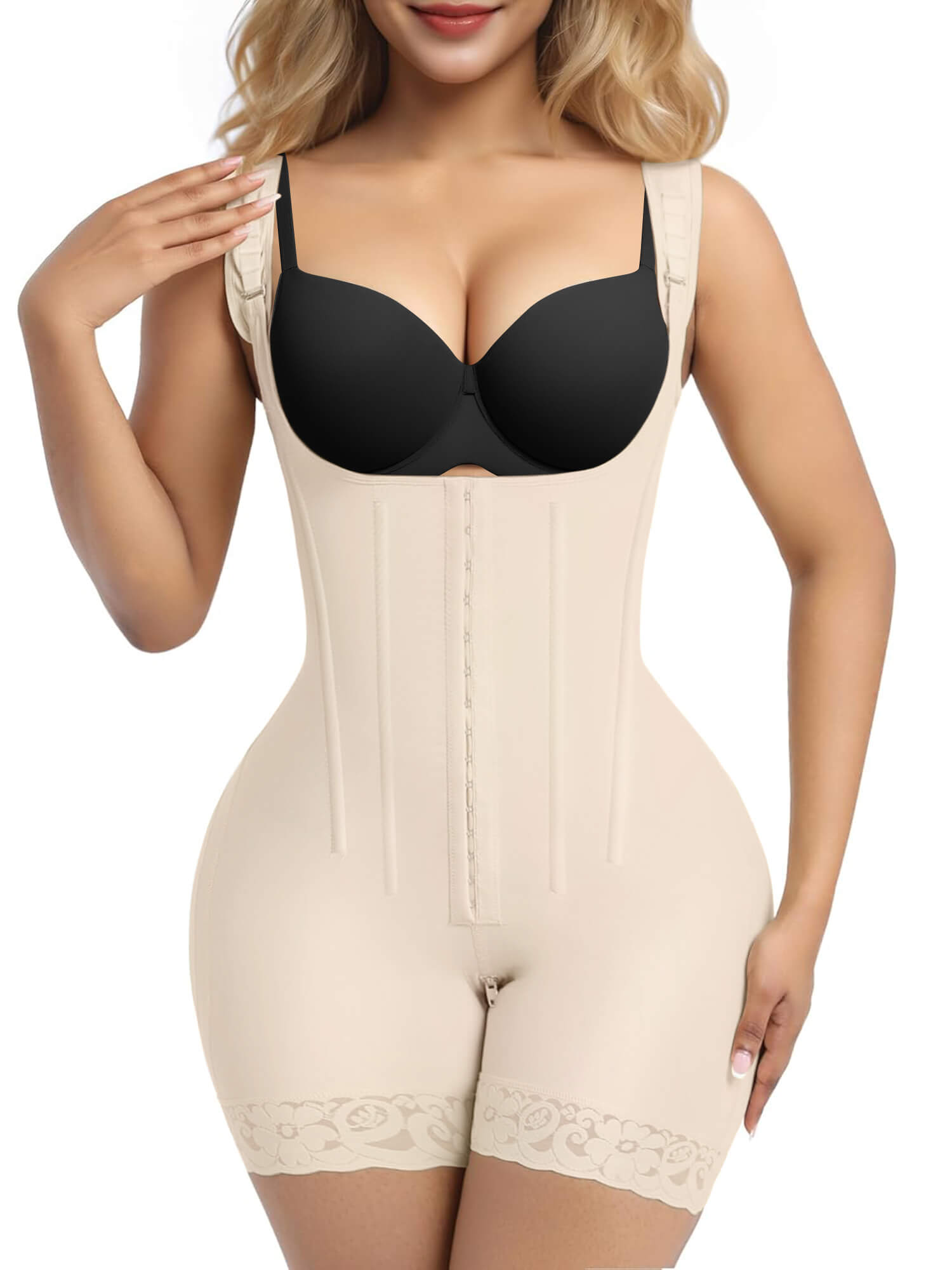 SHAPERX Hooked Faja Tummy Control Bodysuit with Butt Lift