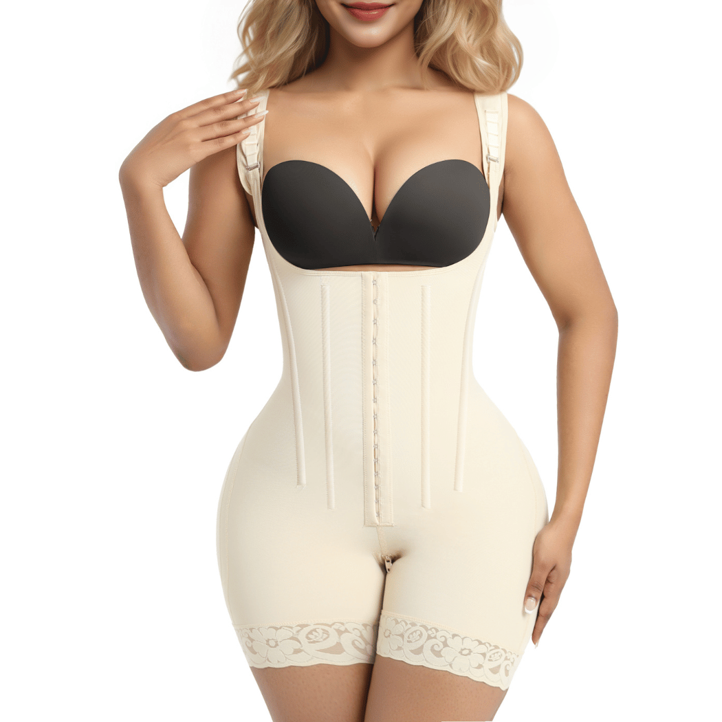 SHAPERX 6-Steel-Bones Hooked Faja Tummy Control Bodysuit with Butt Lift