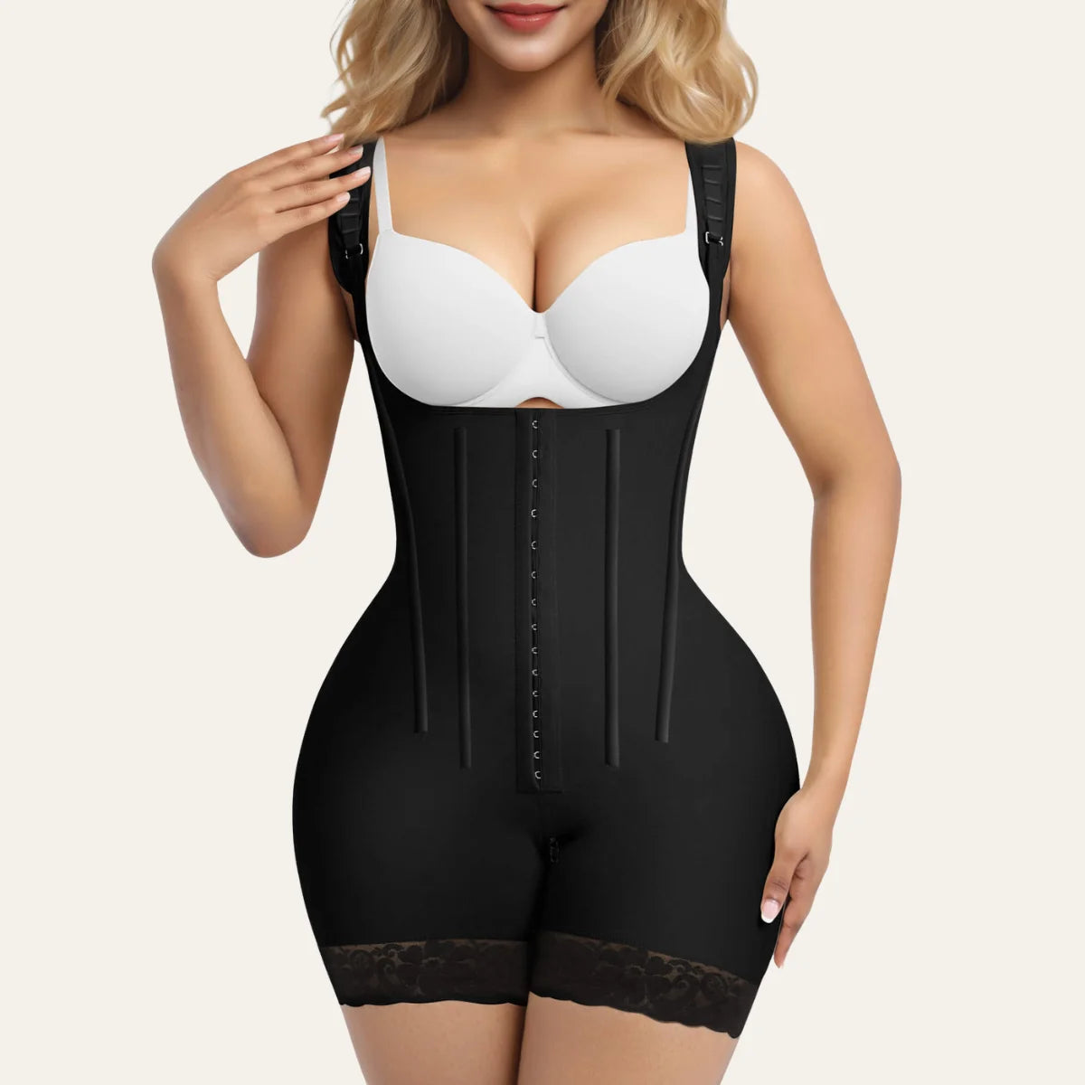 SHAPERX 6-Steel-Bones Hooked Faja Tummy Control Bodysuit with Butt Lift