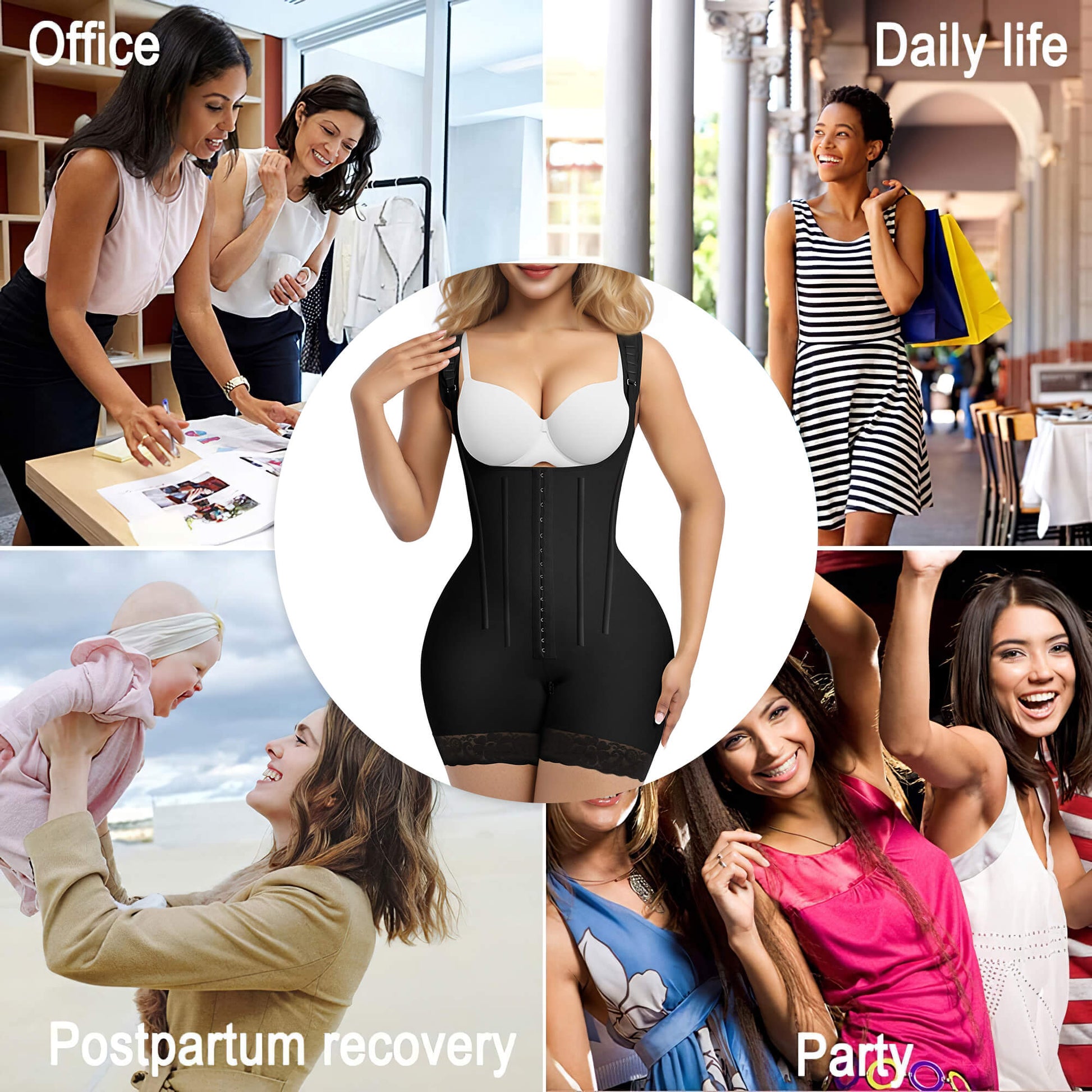 SHAPERX Hooked Faja Tummy Control Bodysuit with Butt Lift