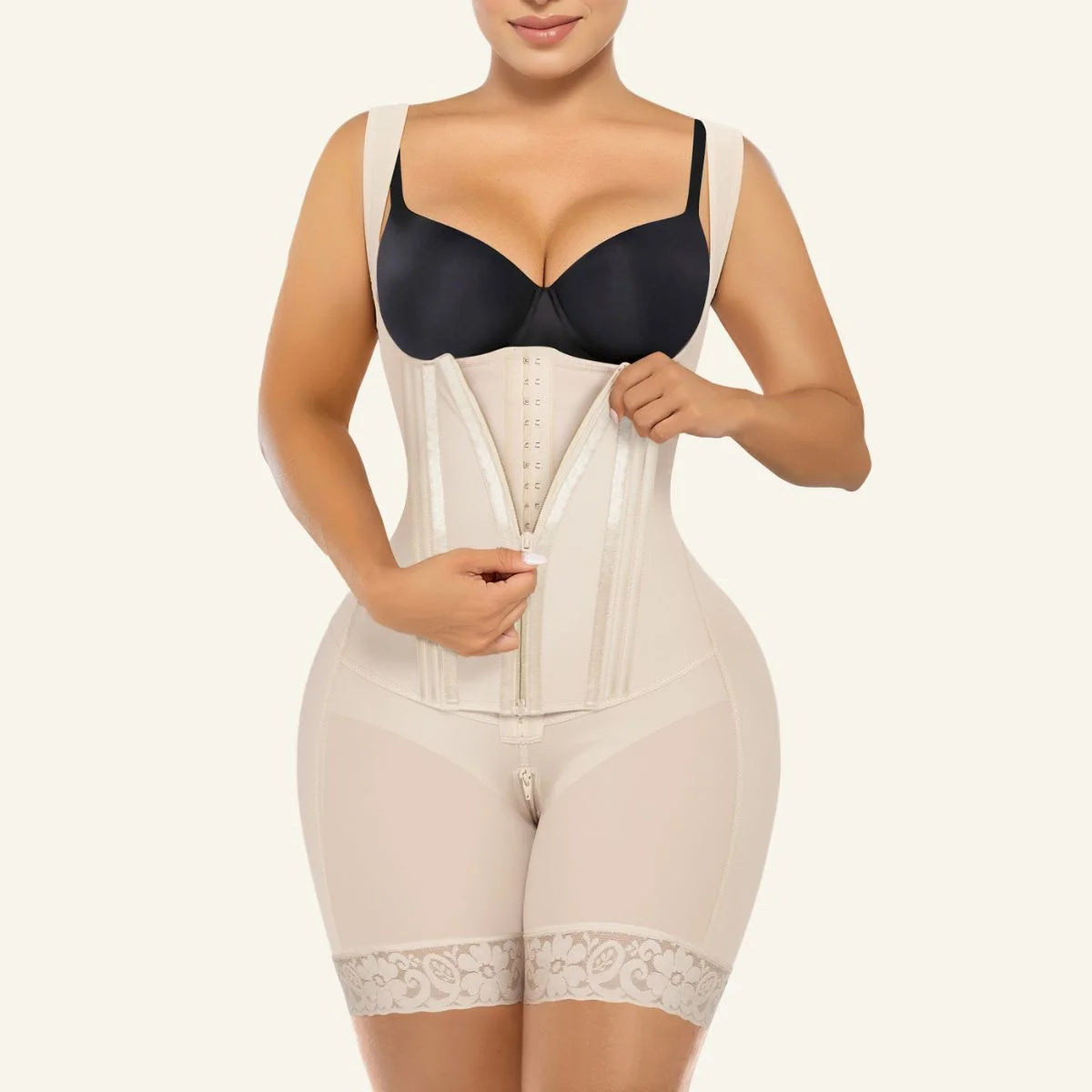 Open bust 8 steel bones tummy control faja shapewear bodysuit in Beige - SHAPERX