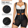 Two-way tummy control zipper and inner double hook closures detail in Black - SHAPERX