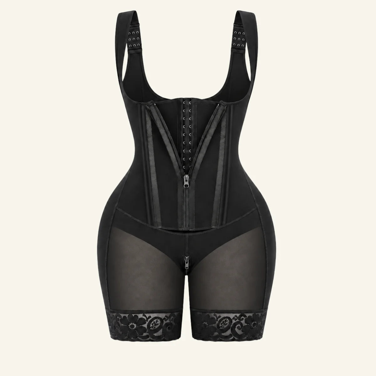 SHAPERX Zipper & Hook 8-Steel-Bones Open Bust Fajas with Butt Lift