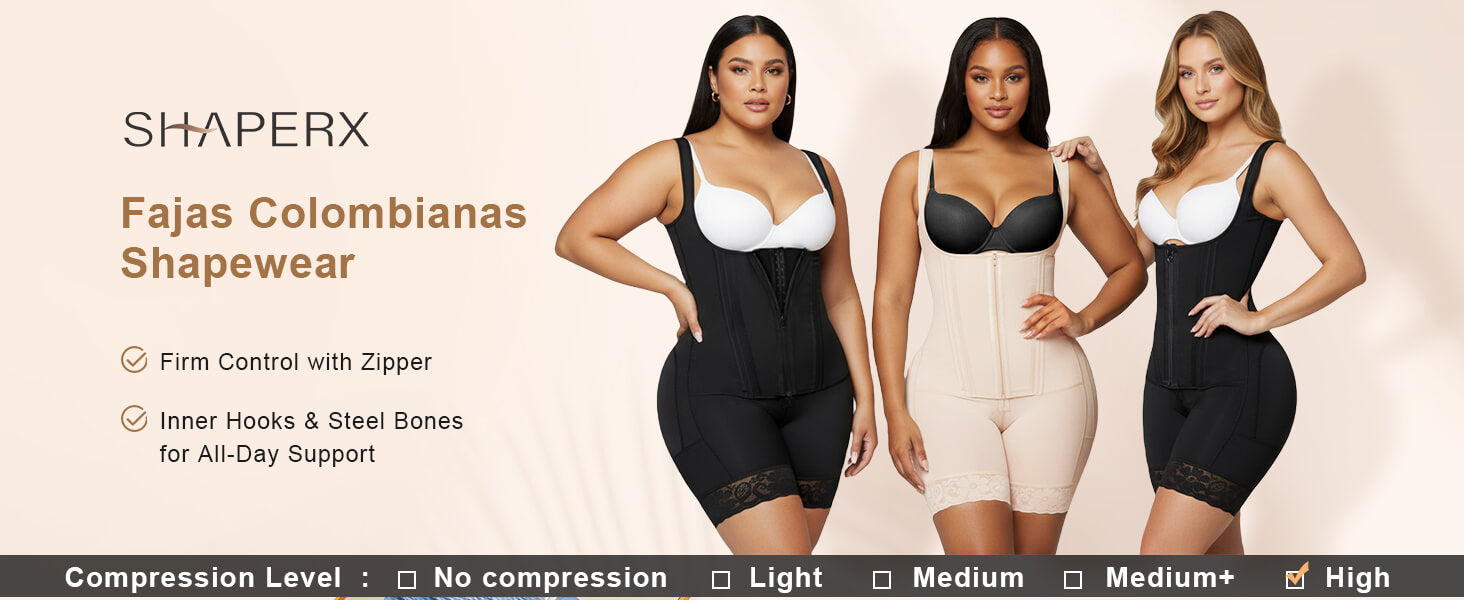 SHAPERX Zipper & Hook 8-Steel-Bones Open Bust Fajas with Butt Lift - Detail Image 1