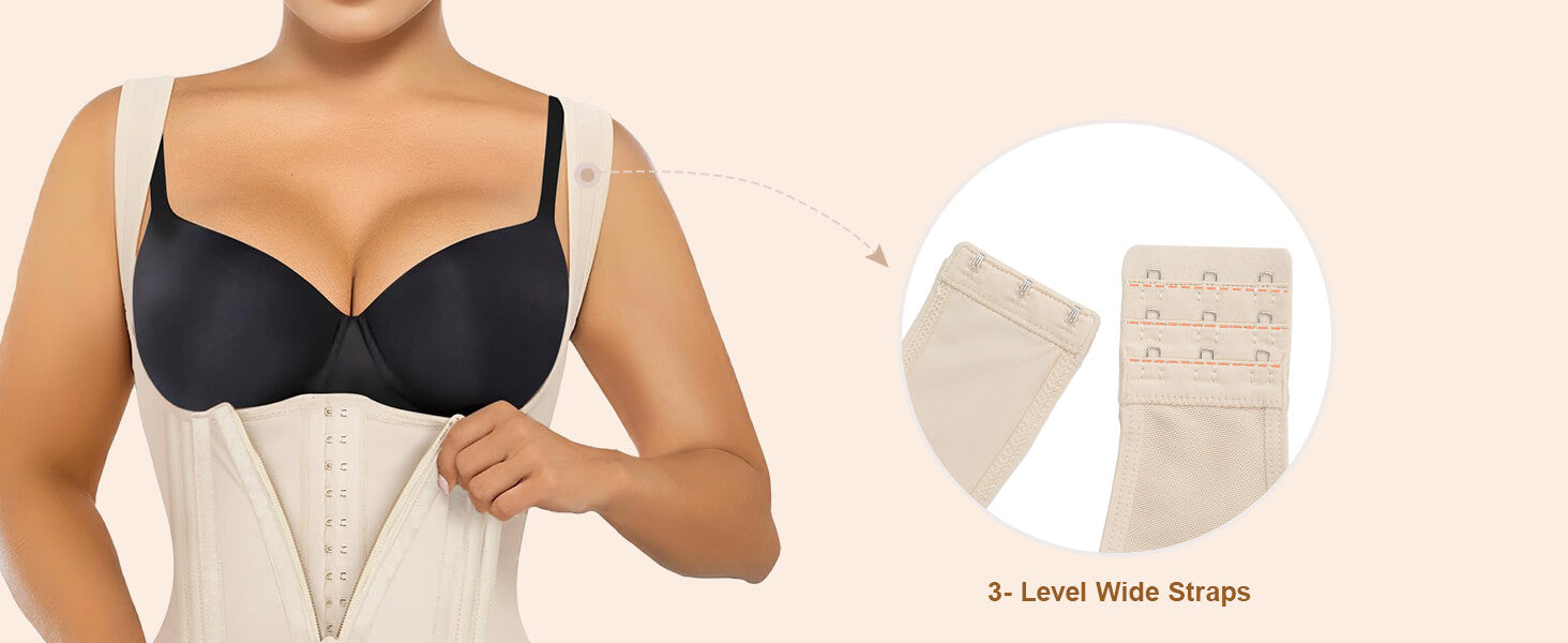 SHAPERX Zipper & Hook 8-Steel-Bones Open Bust Fajas with Butt Lift - Detail Image 3