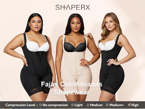 SHAPERX Zipper & Hook 8-Steel-Bones Open Bust Fajas with Butt Lift - Mobile Image 1