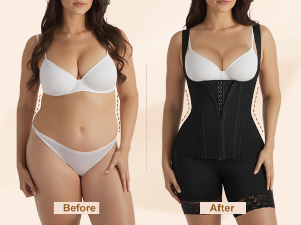 SHAPERX Zipper & Hook 8-Steel-Bones Open Bust Fajas with Butt Lift - Mobile Image 6