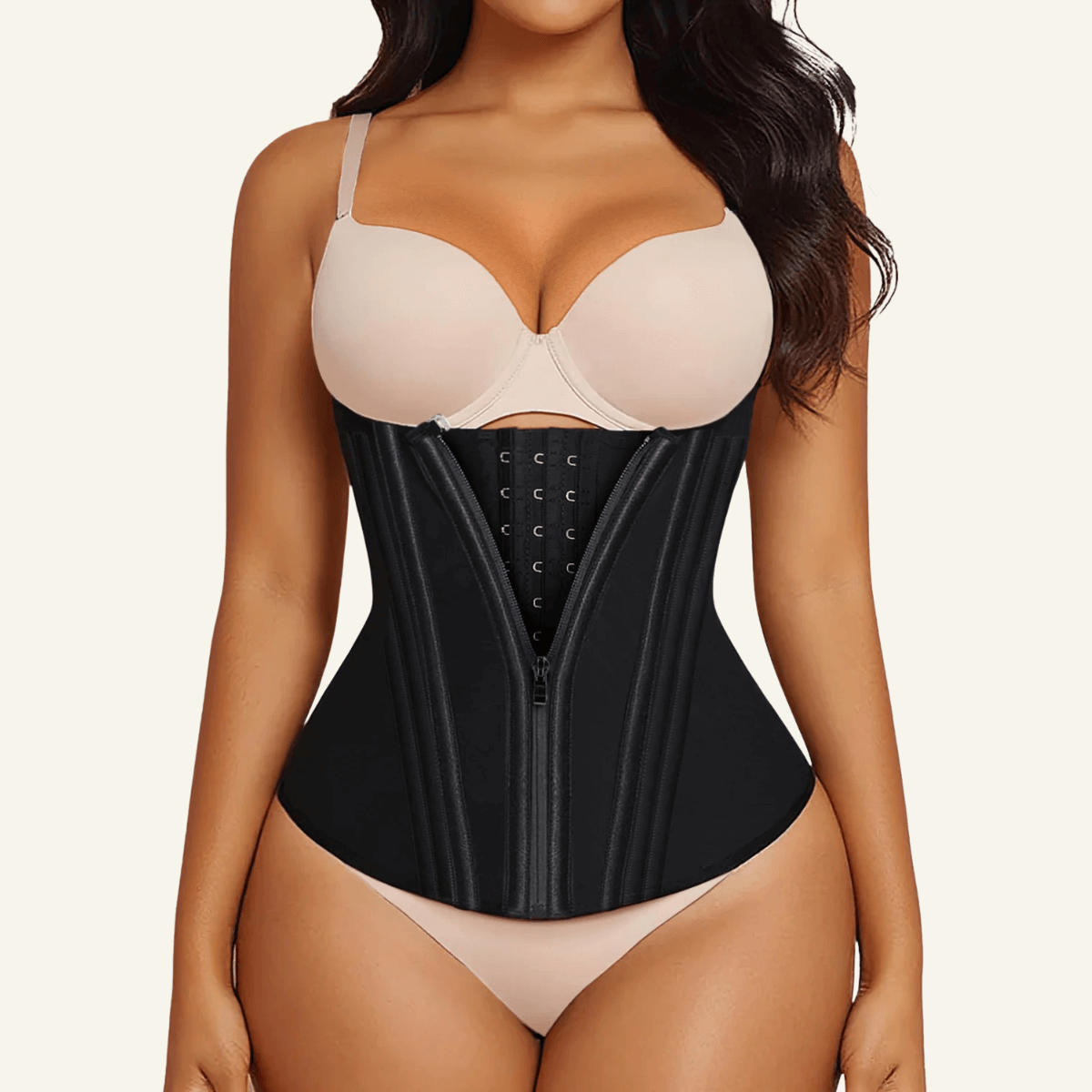 Sculpting Waist Trainer –Firm Tummy Control Corset with Zip & Adjustable Hooks