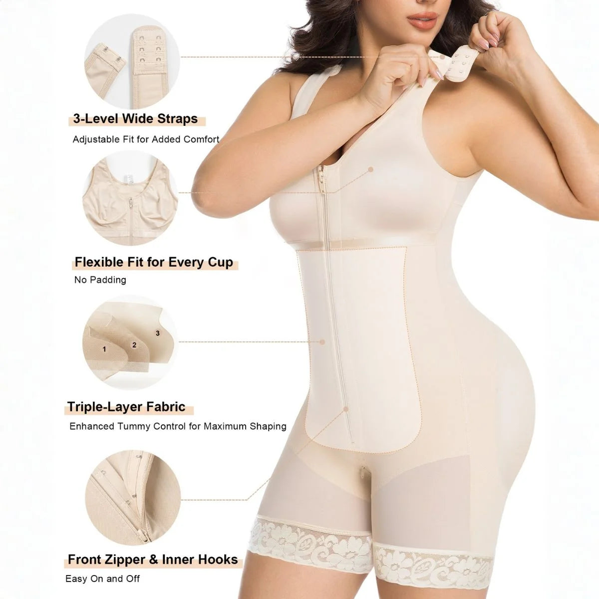 SHAPERX Postpartum Tummy Control Faja with Zipper Crotch