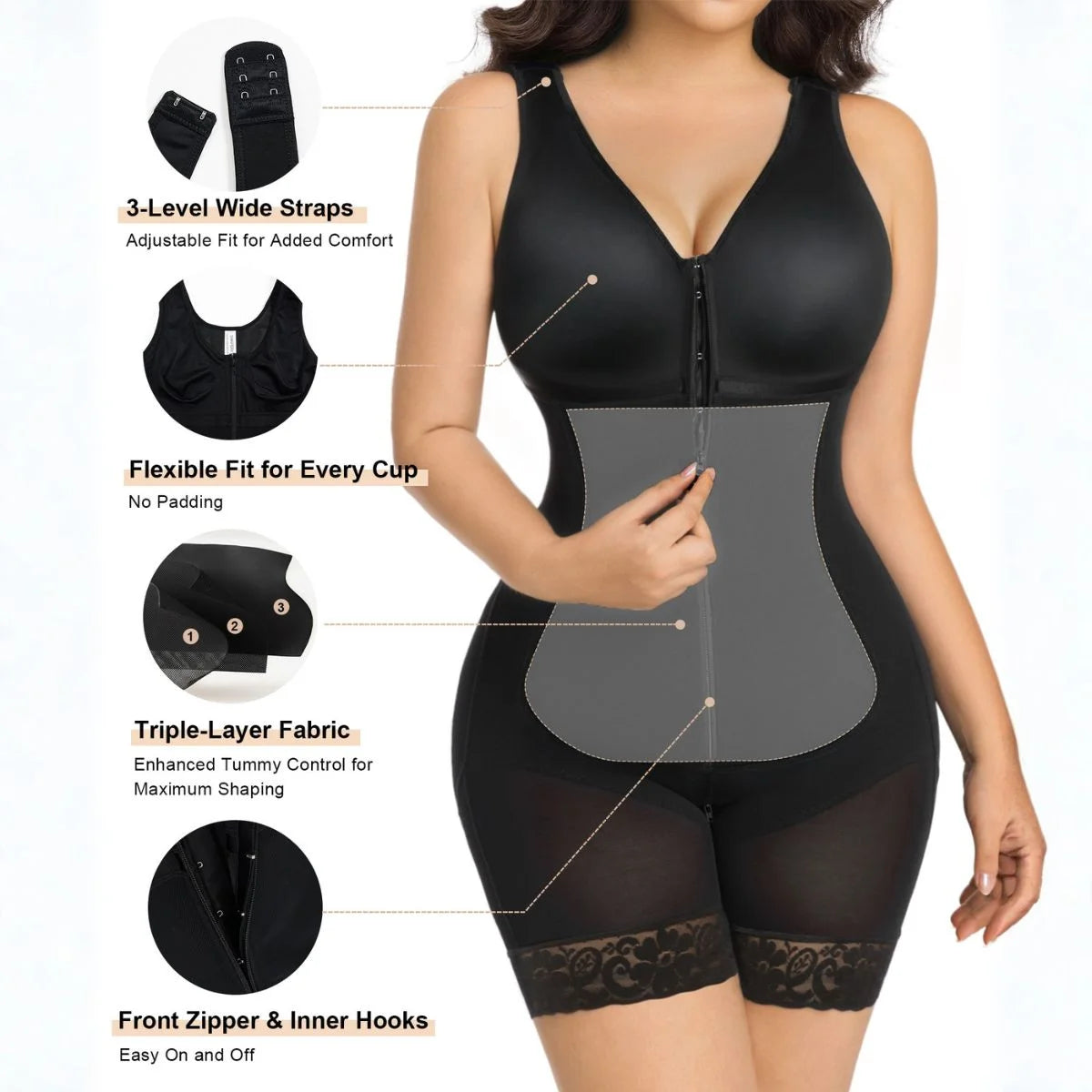 SHAPERX Postpartum Tummy Control Faja with Zipper Crotch