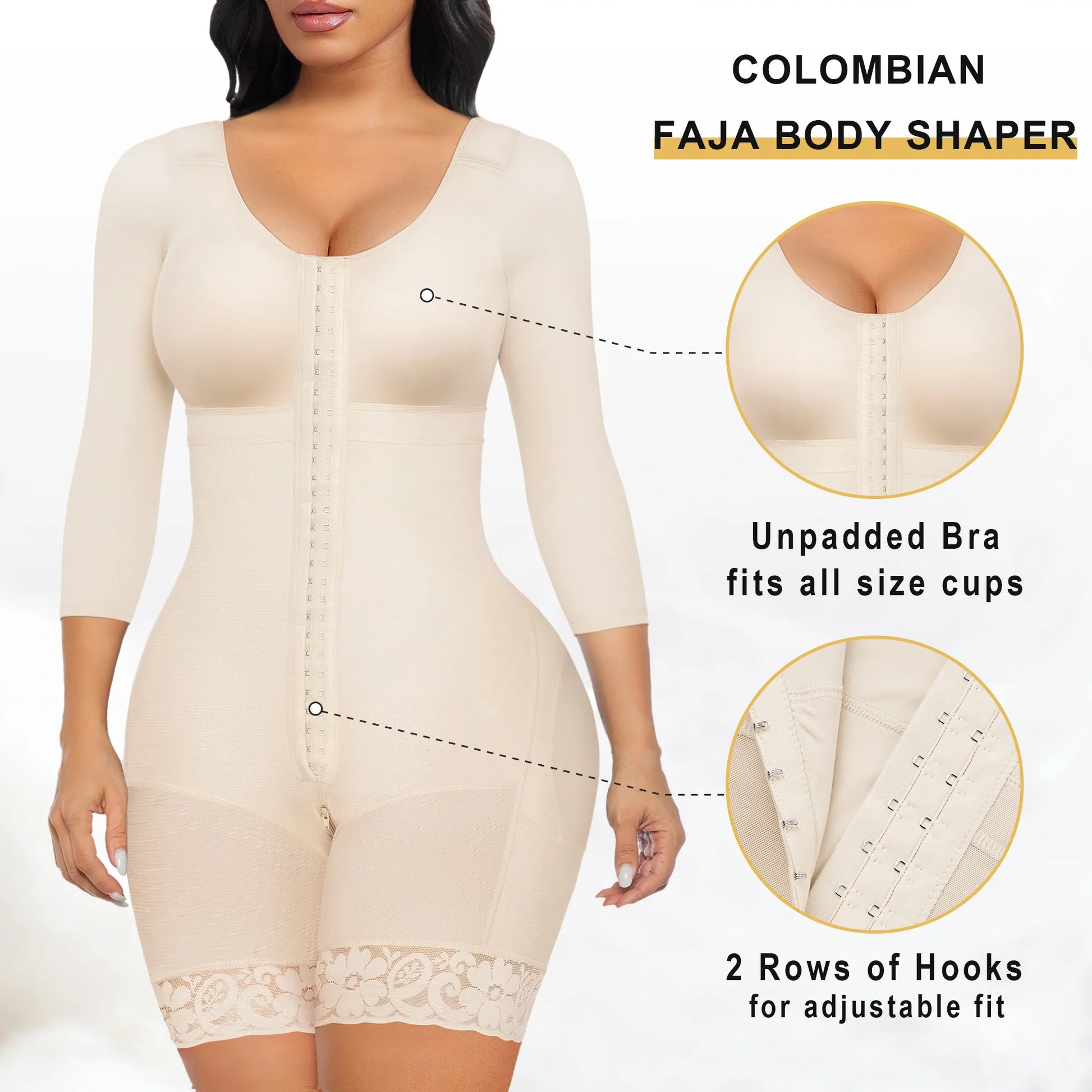 SHAPERX Post-Surgery Arm Slimming Full Body Faja with Zipper Crotch
