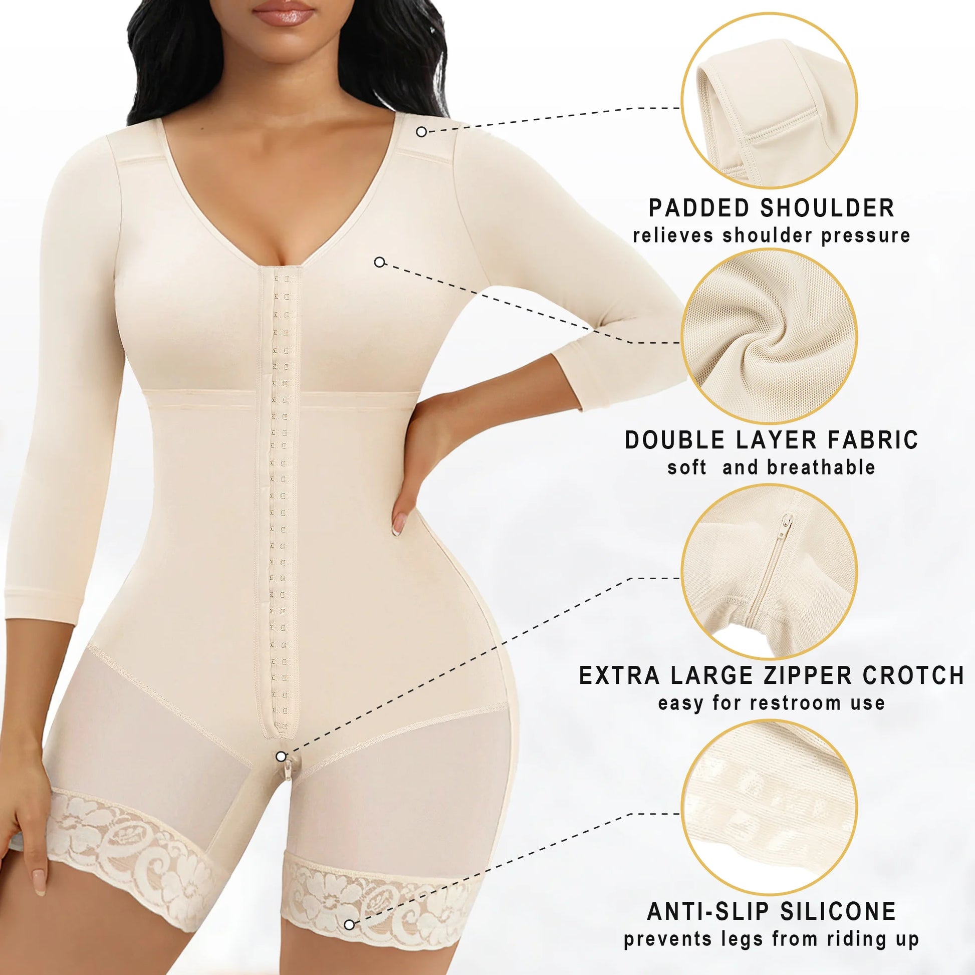 SHAPERX Post-Surgery Arm Slimming Full Body Faja with Zipper Crotch